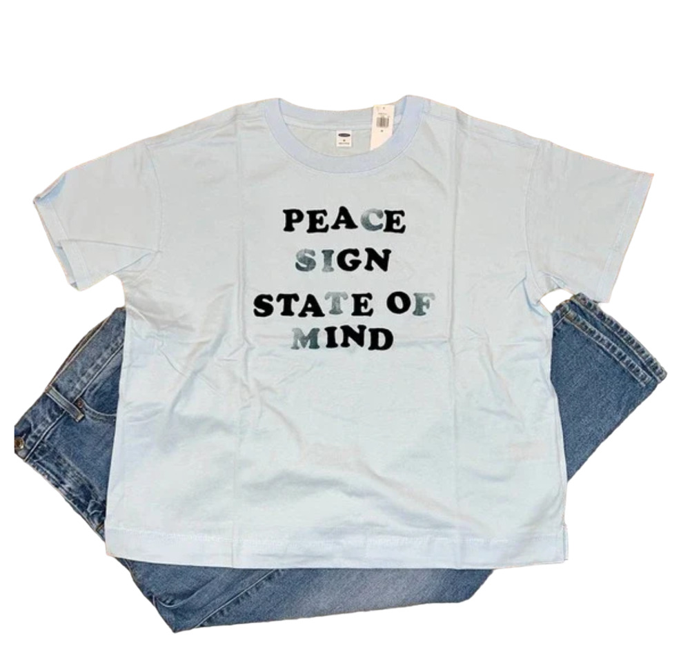 NWT Old Navy Women's Blue Loose Vintage Peace Sign T-Shirt